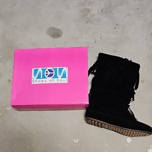 Nwt Black Fringe Boots with Box